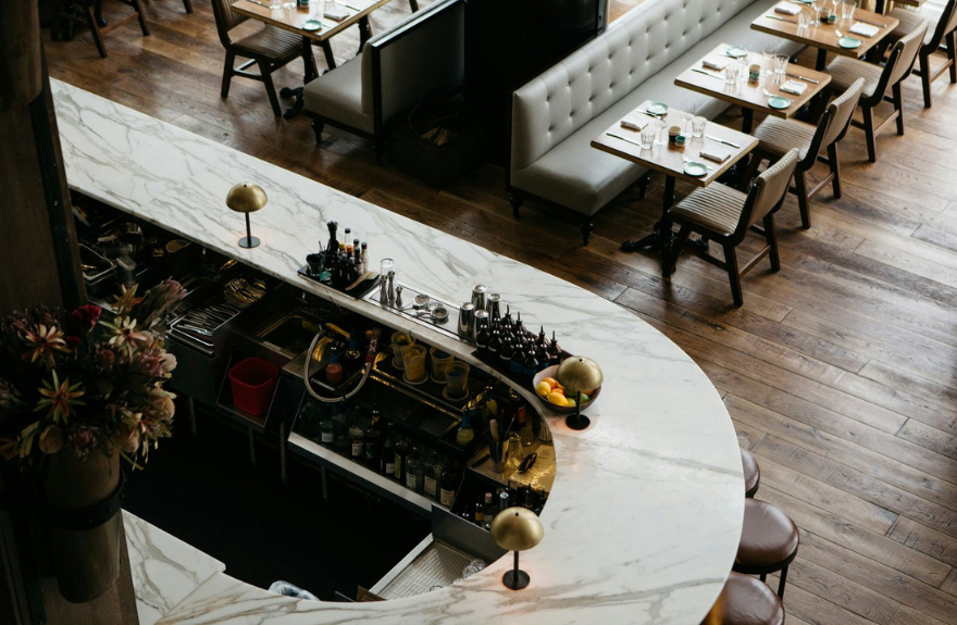 A bar counter in the restaurant of a luxurious and elegant hotel